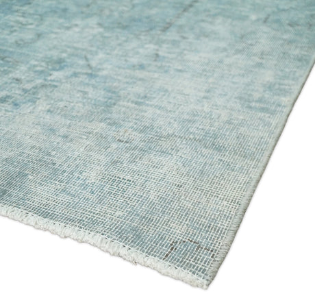 Distressed Vintage 8x11 Blue Modern Oxidized Textured Low Pile Wool Rug