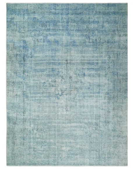 Distressed Vintage 8x11 Blue Modern Oxidized Textured Low Pile Wool Rug