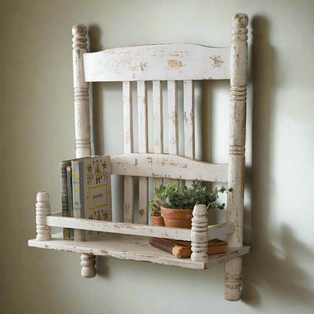 Distressed Vintage Inspired Repurposed Chair Wall Shelf-Wall Shelves & Ledges-Parc Decor