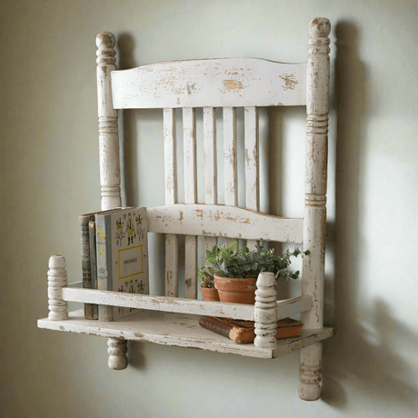 Distressed Vintage Inspired Repurposed Chair Wall Shelf-Wall Shelves & Ledges-Parc Decor