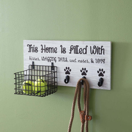 Dog Leash Organizer with Hooks and Basket-wall hooks-Parc Decor