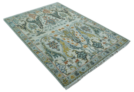 Dragon Custom Made Traditional Design Gray And Ivory Hand Knotted Wool Rug