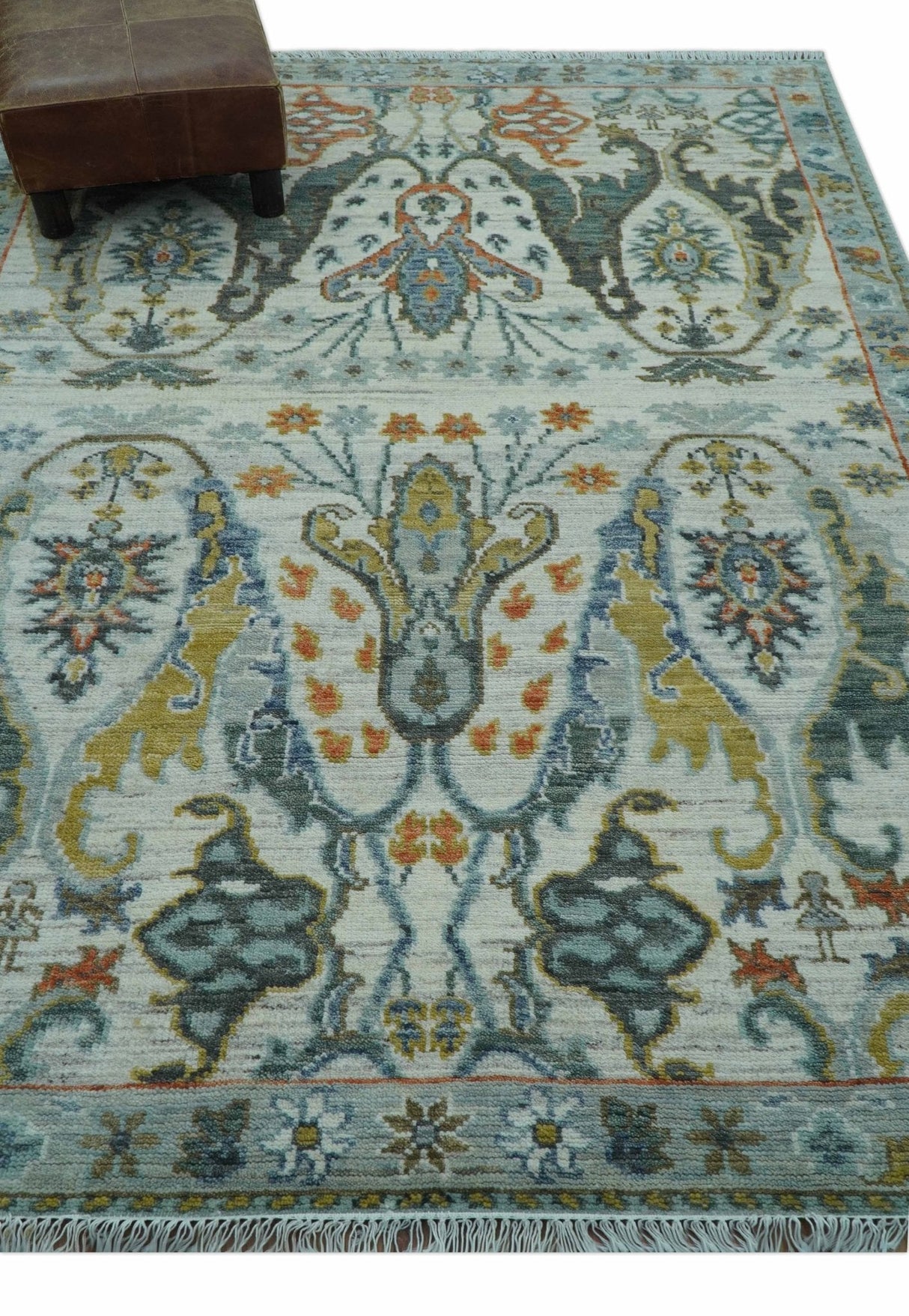 Dragon Custom Made Traditional Design Gray And Ivory Hand Knotted Wool Rug