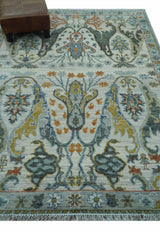 Dragon Custom Made Traditional Design Gray And Ivory Hand Knotted Wool Rug