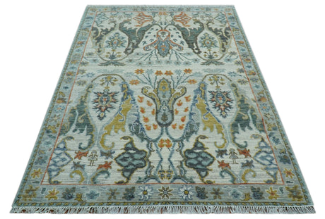 Dragon Custom Made Traditional Design Gray And Ivory Hand Knotted Wool Rug