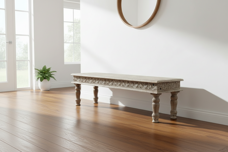 Driftwood Carved Bench - 71"