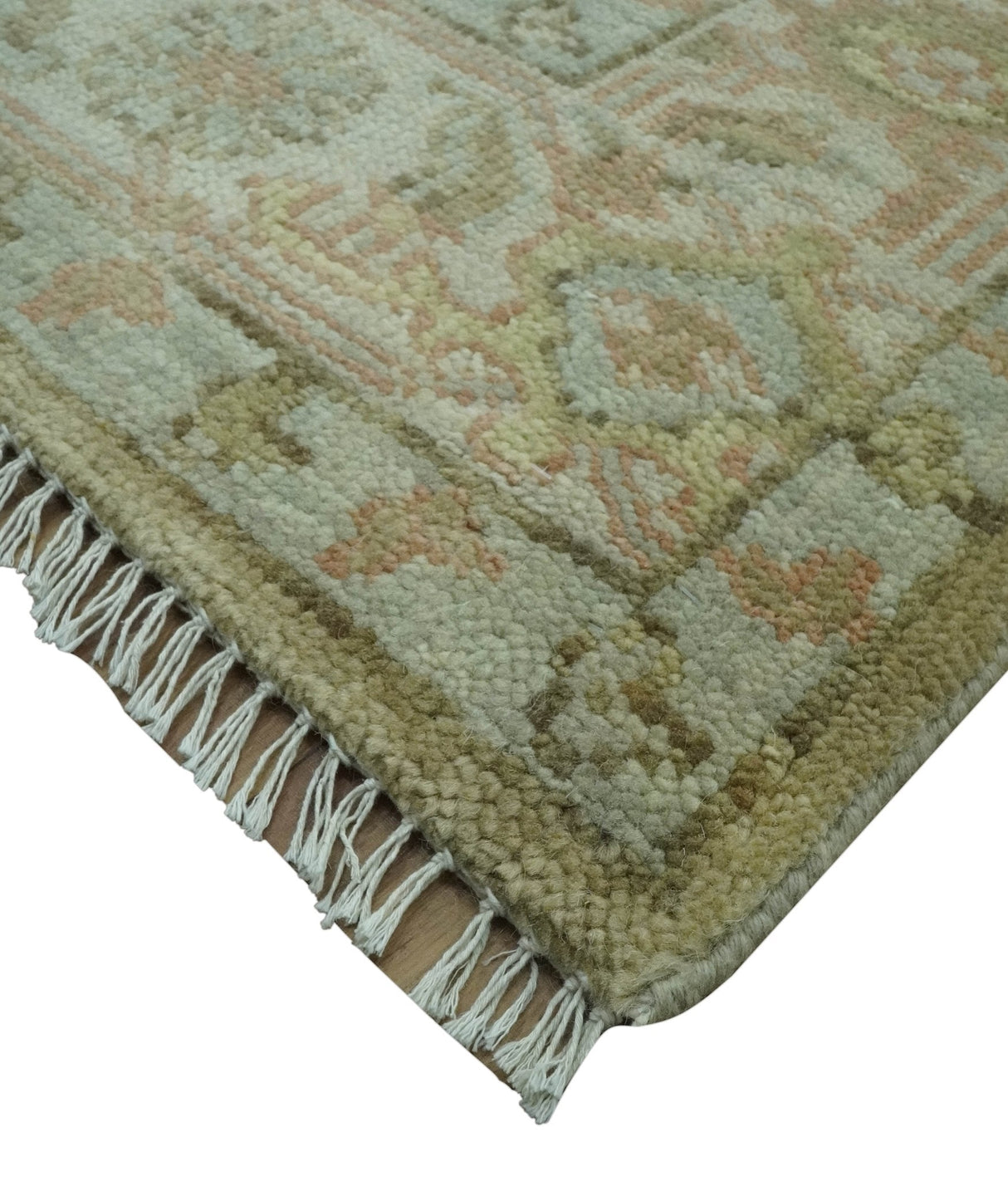 Dune Custom Made Silver, Olive and Peach Hand Knotted Traditional wool Rug