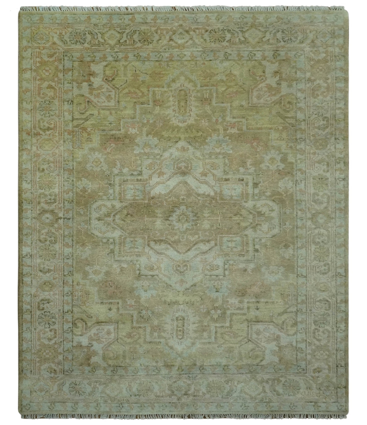 Dune Custom Made Silver, Olive and Peach Hand Knotted Traditional wool Rug