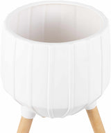 Dunguan White Ribbed Wood Planter-Decor-Parc Decor