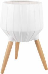 Dunguan White Ribbed Wood Planter-Decor-Parc Decor