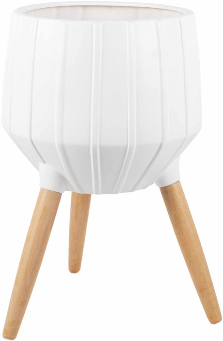 Dunguan White Ribbed Wood Planter-Decor-Parc Decor