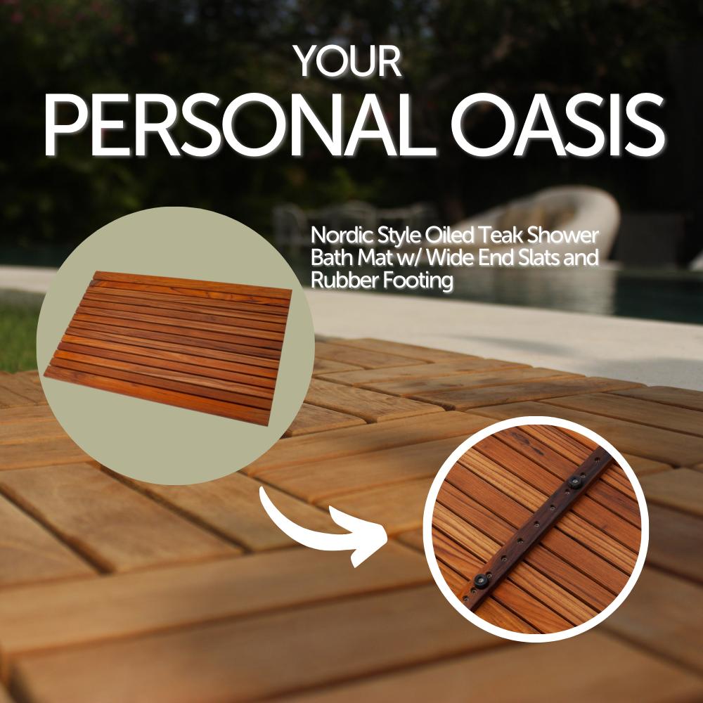 Durango Oiled Teak Shower and Bath Mat with Wide End Slat-Bath Mat-Parc Decor