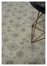 Earthy Contemporary 8x10 Traditional Ivory and Gray Antique Style Hand knotted Wool Area Rug