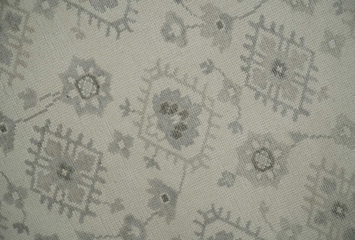 Earthy Contemporary 8x10 Traditional Ivory and Gray Antique Style Hand knotted Wool Area Rug