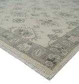 Earthy Contemporary 8x10 Traditional Ivory and Gray Antique Style Hand knotted Wool Area Rug
