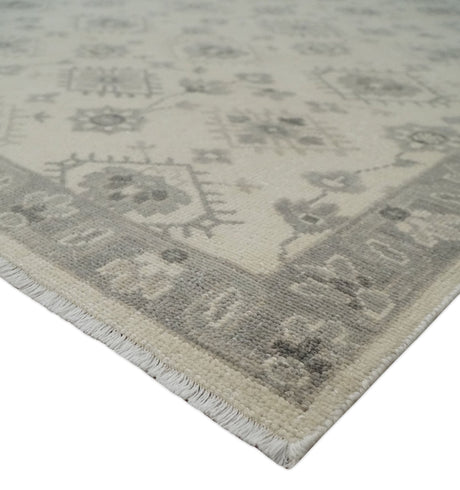 Earthy Contemporary 8x10 Traditional Ivory and Gray Antique Style Hand knotted Wool Area Rug
