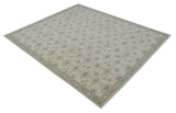 Earthy Contemporary 8x10 Traditional Ivory and Gray Antique Style Hand knotted Wool Area Rug