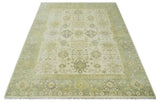Earthy Ivory and Olive 9x12 Traditional Antique Finish Hand knotted Wool Area Rug-Area Rug-Parc Decor