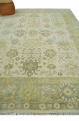 Earthy Ivory and Olive 9x12 Traditional Antique Finish Hand knotted Wool Area Rug-Area Rug-Parc Decor