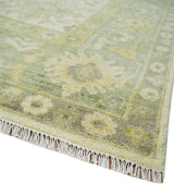Earthy Ivory and Olive 9x12 Traditional Antique Finish Hand knotted Wool Area Rug-Area Rug-Parc Decor