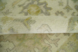 Earthy Ivory and Olive 9x12 Traditional Antique Finish Hand knotted Wool Area Rug-Area Rug-Parc Decor