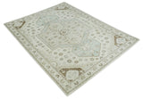 Earthy Ivory, Brown and Gray Hand knotted 8x10 Traditional wool Area Rug