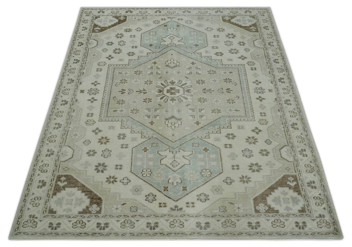 Earthy Ivory, Brown and Gray Hand knotted 8x10 Traditional wool Area Rug-Area Rug-Parc Decor