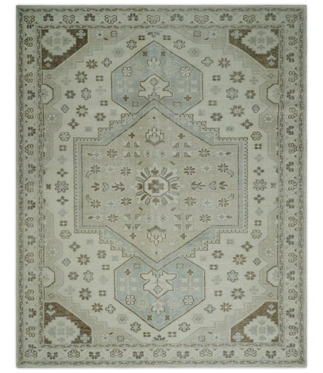 Earthy Ivory, Brown and Gray Hand knotted 8x10 Traditional wool Area Rug-Area Rug-Parc Decor