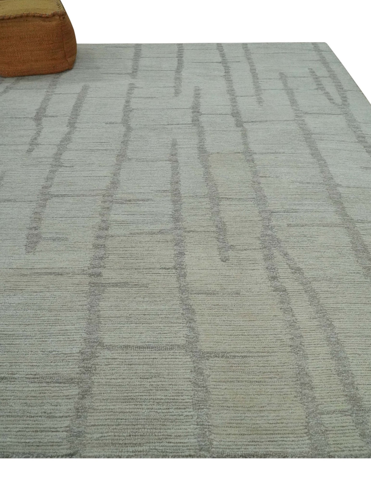 Earthy Modern Stripes Design Custom Made Ivory, Silver and Gray Hand Tufted Rug-Area Rug-Parc Decor