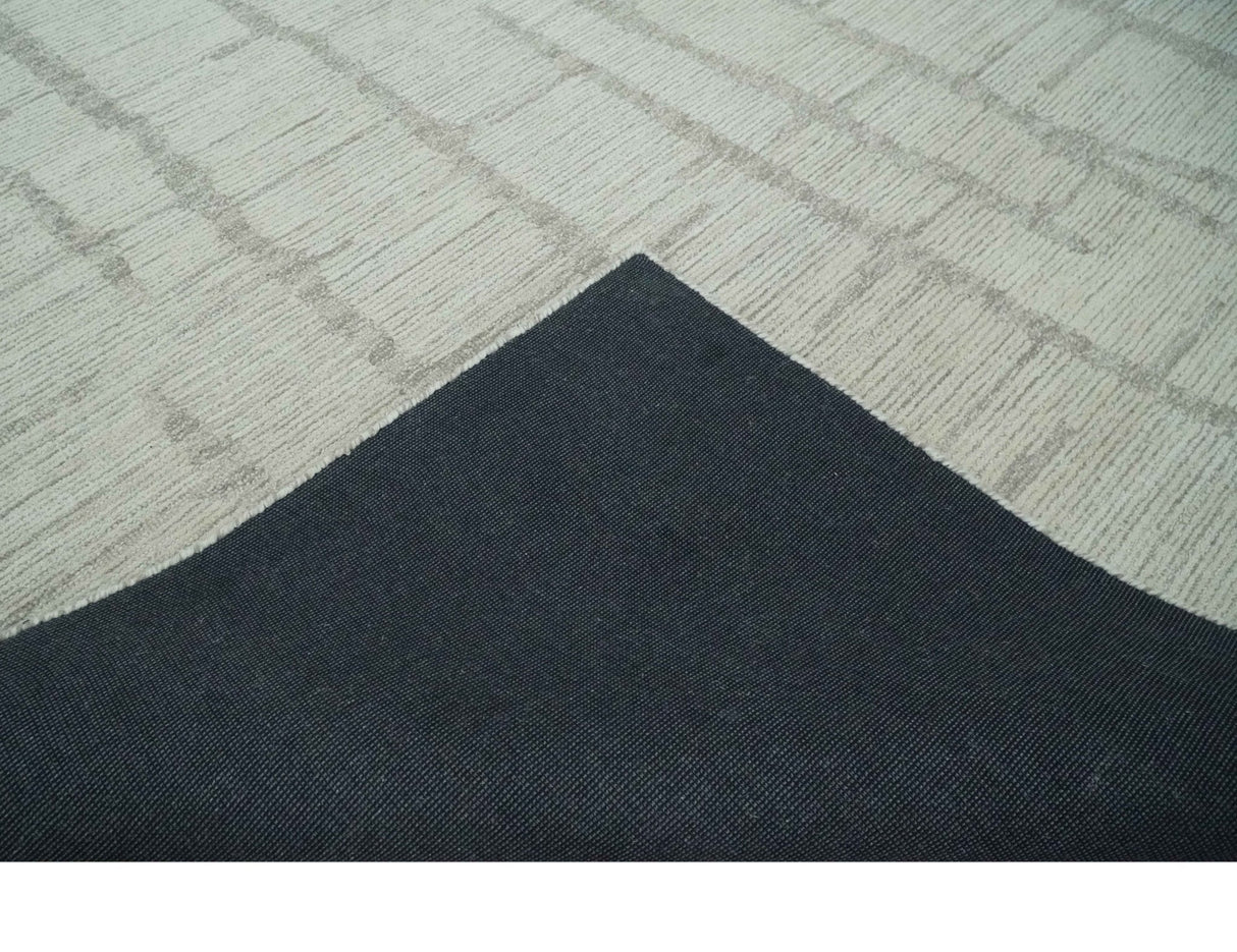Earthy Modern Stripes Design Custom Made Ivory, Silver and Gray Hand Tufted Rug-Area Rug-Parc Decor