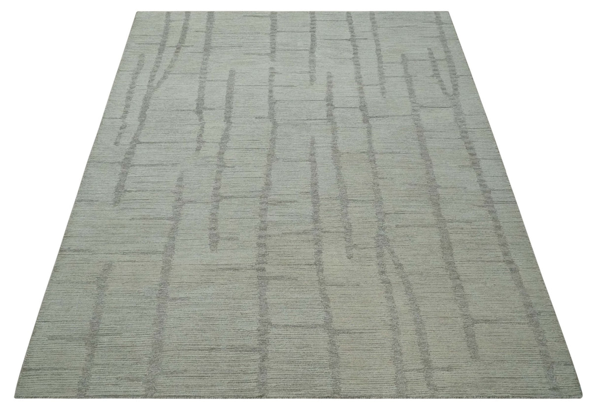 Earthy Modern Stripes Design Custom Made Ivory, Silver and Gray Hand Tufted Rug-Area Rug-Parc Decor