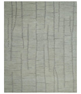 Earthy Modern Stripes Design Custom Made Ivory, Silver and Gray Hand Tufted Rug