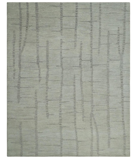 Earthy Modern Stripes Design Custom Made Ivory, Silver and Gray Hand Tufted Rug