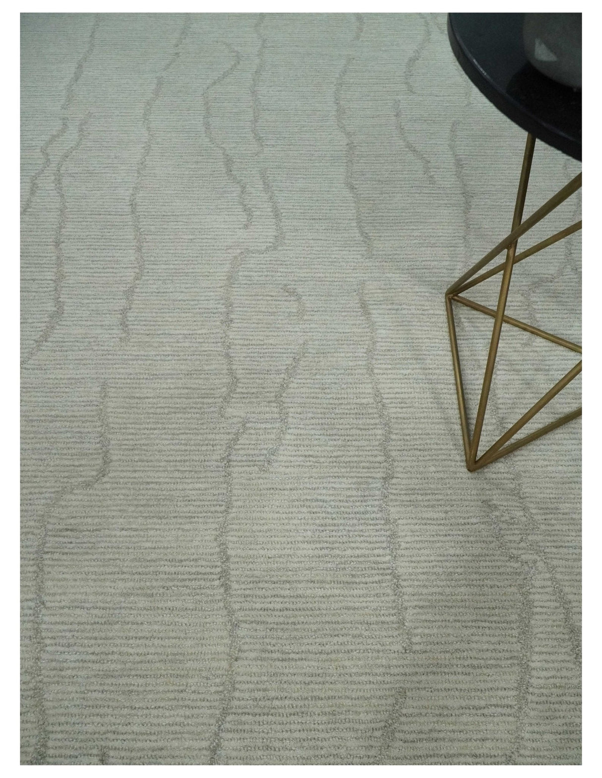 Earthy Neutral Custom Made Hand Tufted Multi Size Woolen Modern Ivory and Beige Area Rug-Area Rug-Parc Decor