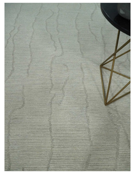 Earthy Neutral Custom Made Hand Tufted Multi Size Woolen Modern Ivory and Beige Area Rug-Area Rug-Parc Decor