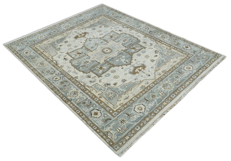 Earthy Neutral Custom Made Ivory, Beige and Silver Traditional Hand Knotted Wool Area Rug