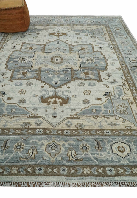 Earthy Neutral Custom Made Ivory, Beige and Silver Traditional Hand Knotted Wool Area Rug