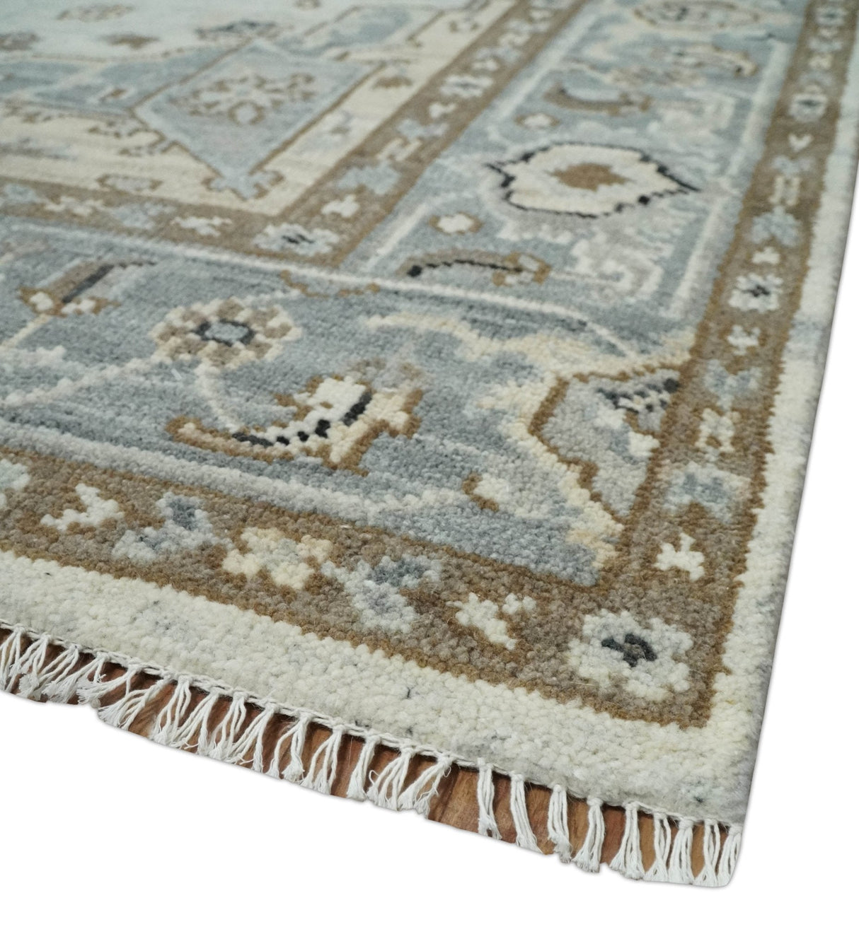 Earthy Neutral Custom Made Ivory, Beige and Silver Traditional Hand Knotted Wool Area Rug