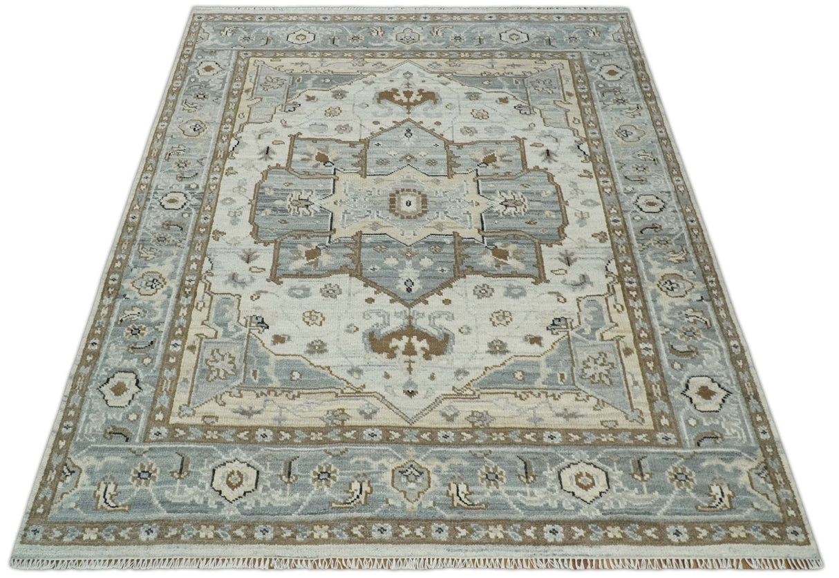 Earthy Neutral Custom Made Ivory, Beige and Silver Traditional Hand Knotted Wool Area Rug-Area Rug-Parc Decor