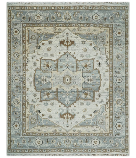 Earthy Neutral Custom Made Ivory, Beige and Silver Traditional Hand Knotted Wool Area Rug