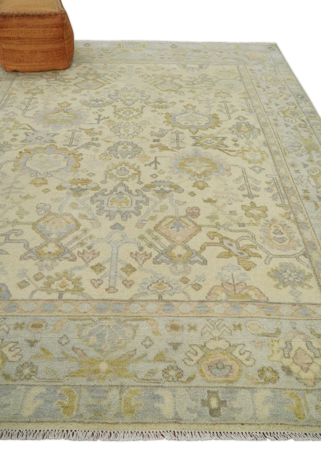 Earthy Neutral Traditional Beige and Silver Antique Style Hand knotted Wool Area Rug, Kids, Living Room and Bedroom Rug-Area Rug-Parc Decor