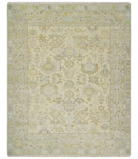 Earthy Neutral Traditional Beige and Silver Antique Style Hand knotted Wool Area Rug, Kids, Living Room and Bedroom Rug-Area Rug-Parc Decor