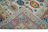 Eclectic Vibrant Colorful Ivory And Teal Traditional design Hand knotted Wool Area Rug