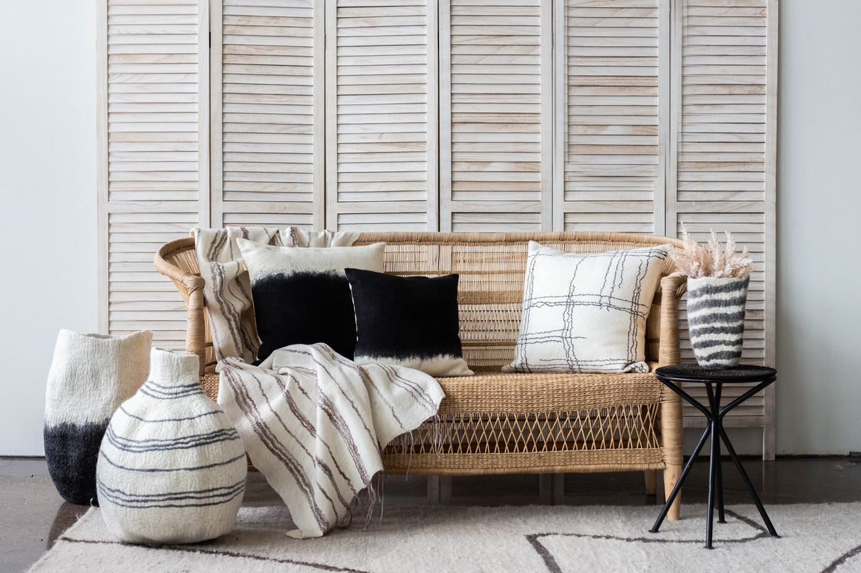 Eclipse Black & White Wool Floor Vase-All Products-Parc Decor