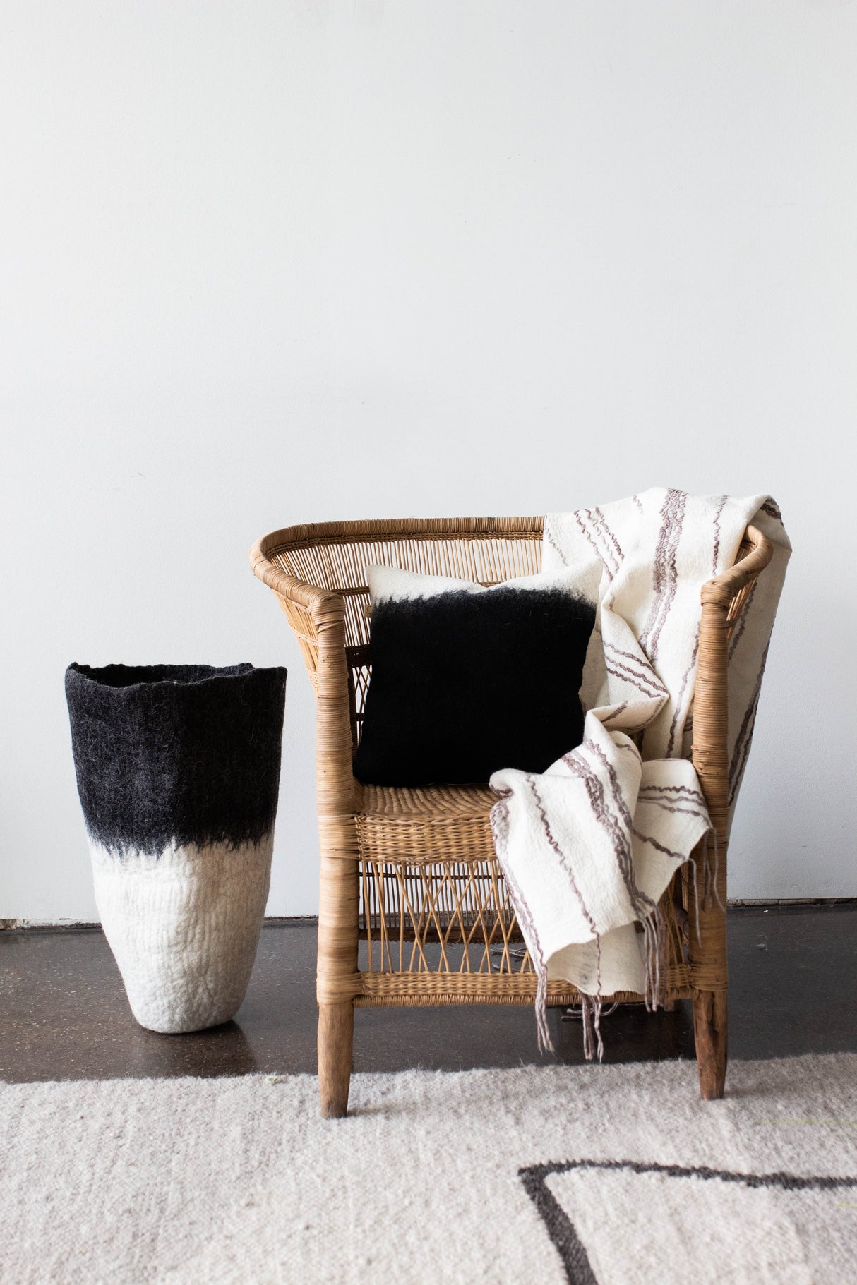 Eclipse Black & White Wool Floor Vase-All Products-Parc Decor