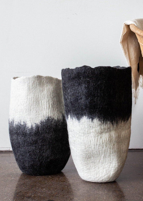 Eclipse Black & White Wool Floor Vase-All Products-Parc Decor