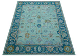 Elaine Custom Made Blue Traditional Oushak Hand Tufted Wool Rug