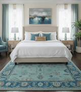 Elaine Custom Made Blue Traditional Oushak Hand Tufted Wool Rug