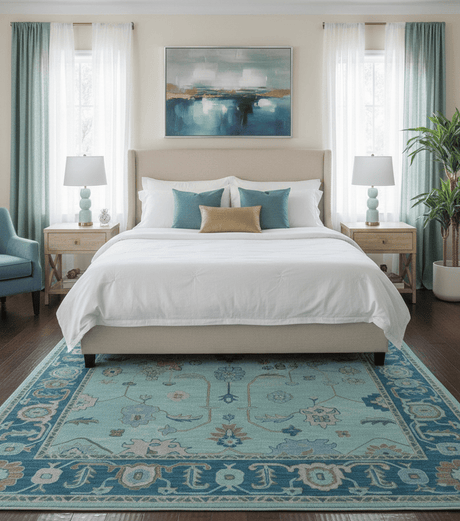 Elaine Custom Made Blue Traditional Oushak Hand Tufted Wool Rug