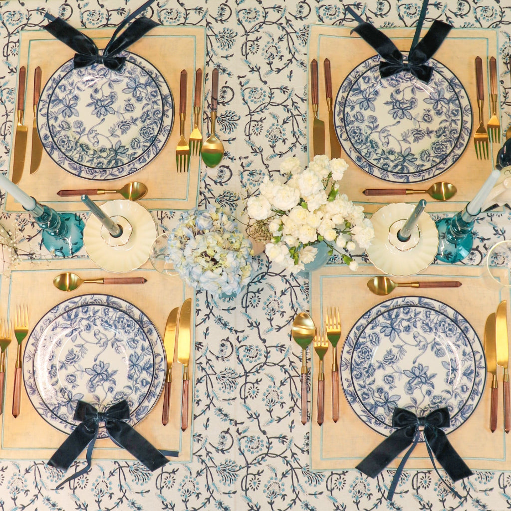 Eleanor Royal Blue Organic Cotton Tablecloth